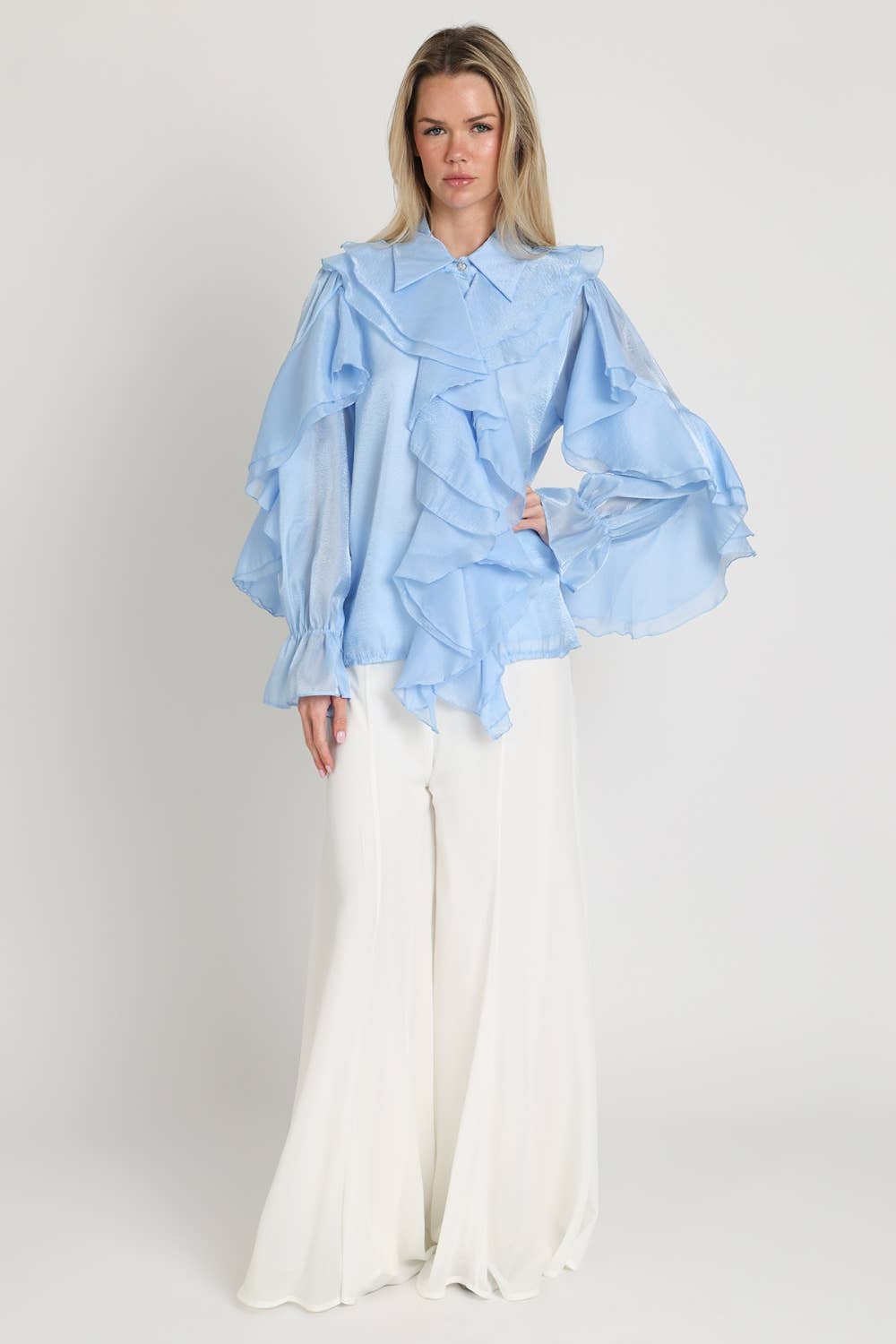 Shimmer Organza Voluminous Ruffled Blouse