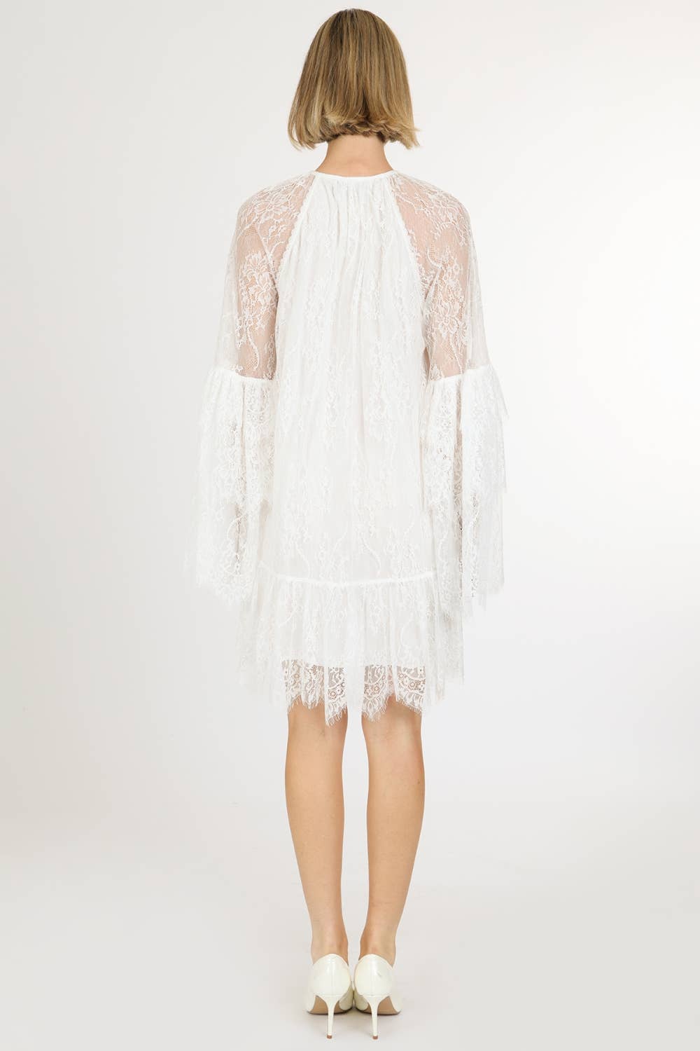 Floral Embroidered on Mesh Flounce Mini Dress