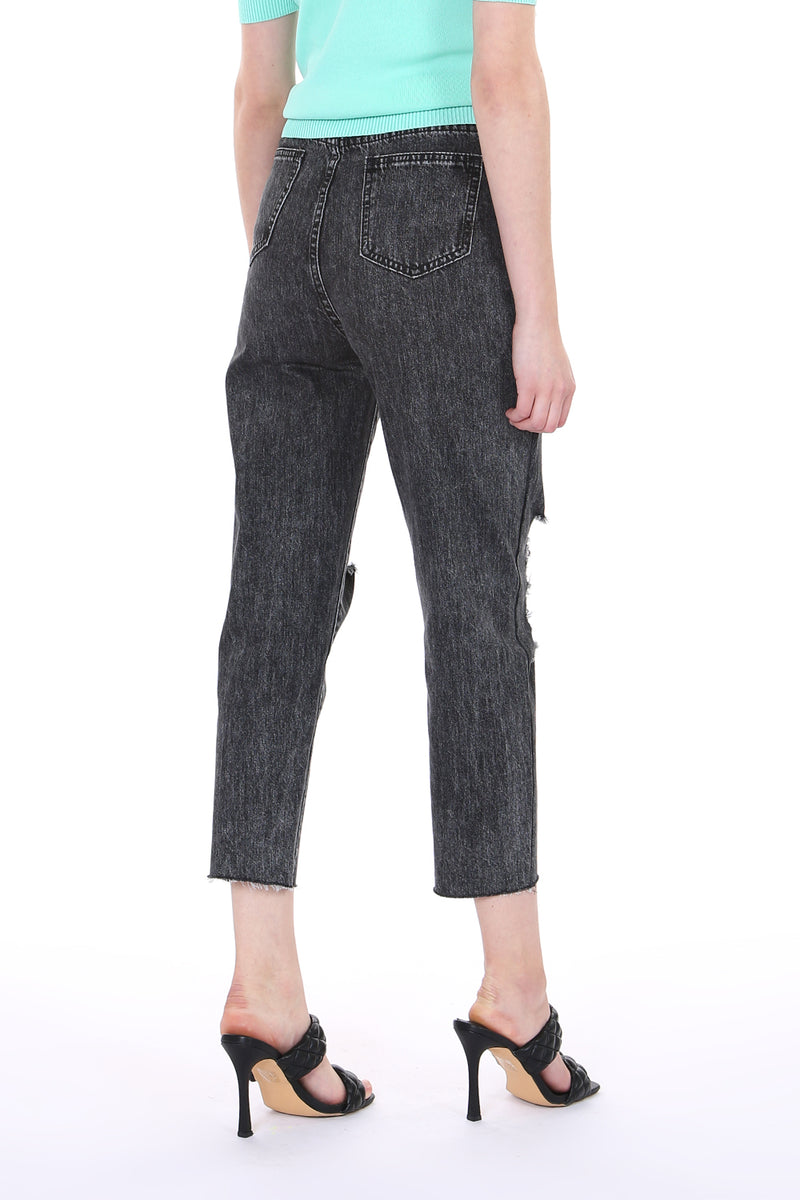 Destructed Cropped Denim Pants - Shop Beulah Style