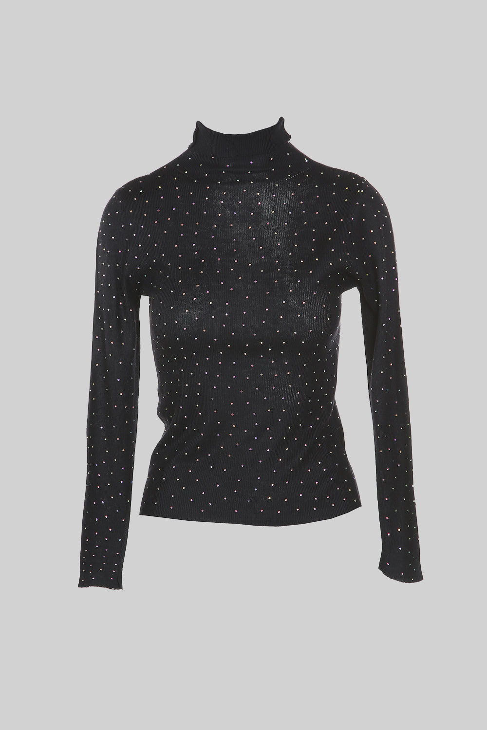 Crystal Embellished Turtleneck Knit Top-