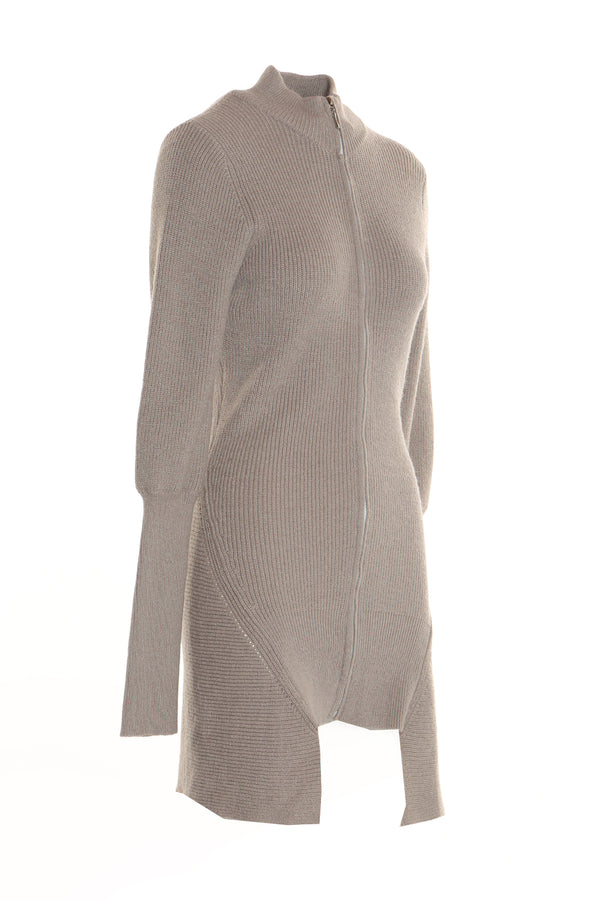Knitted Zip-Up Mini Dress With Square Cut Hem - Shop Beulah Style