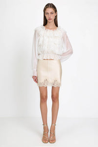 Lace Embroidered Organza Ruffle Blouse