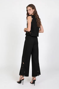 Cutout Eyelet Sleeveless Top And Wide Leg Pants Set