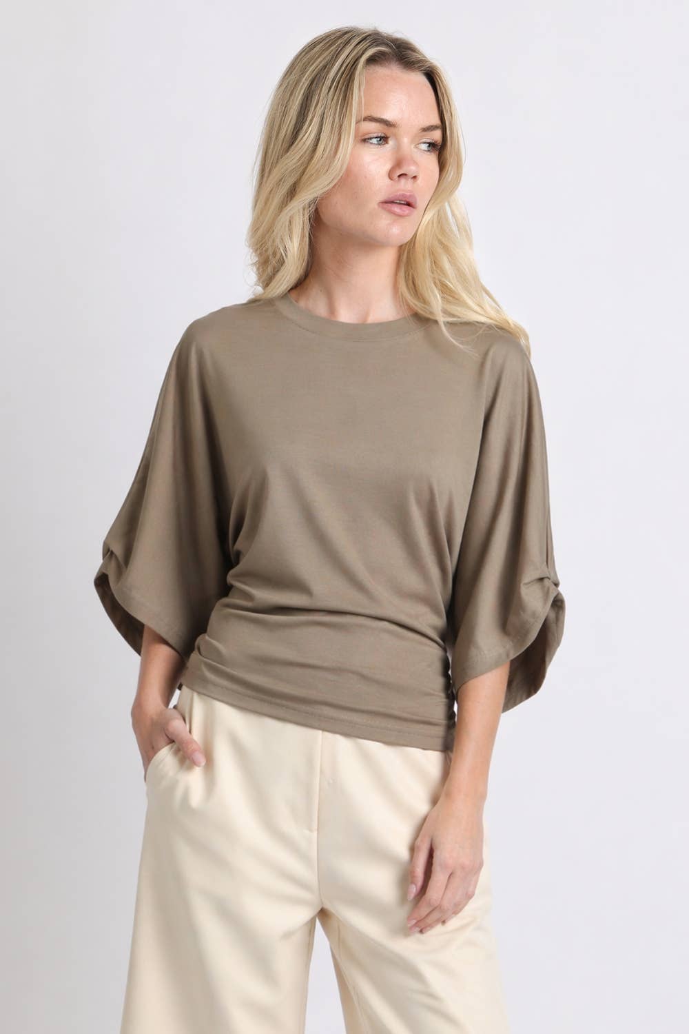 Batwing Sleeve Back Tie Jersey Top