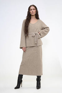 Belted Cable Knit Tunic Top And Maxi Skirt Set