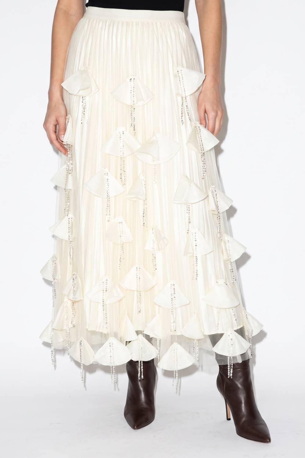 3D Applique Embellished Tulle Maxi Skirt