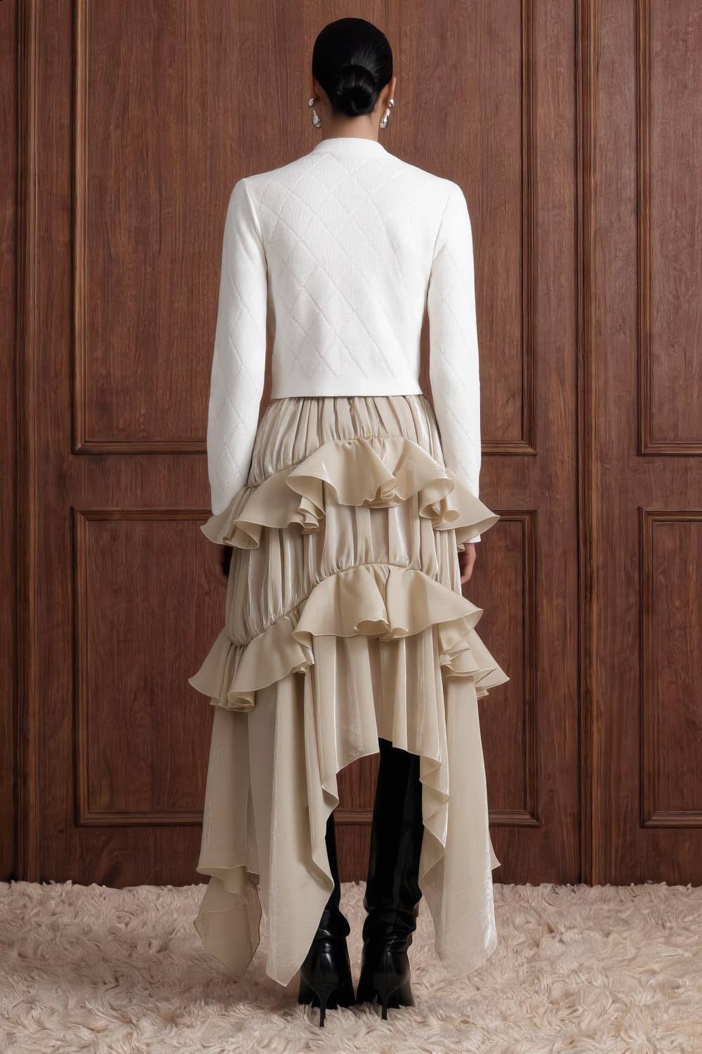 Diamond Textured Knit Metallic Button Jacket