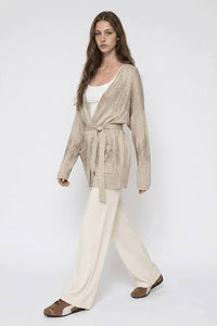Rhinestone Embellished Shimmer Belted Cardigan