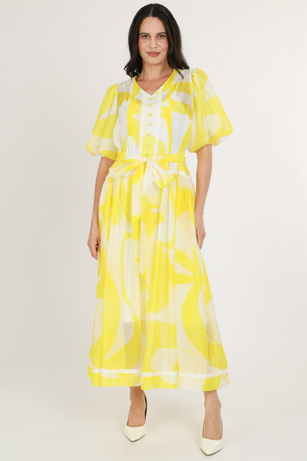 【新品未使用】　Acka pearl belted puff dress Dahlia Abstract Print Belted Puff Chiffon Maxi Dress – Shop