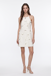 Bow Studded Halter A-Line Mini Dress