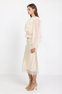 Lace Embroidered Organza Ruffle Blouse