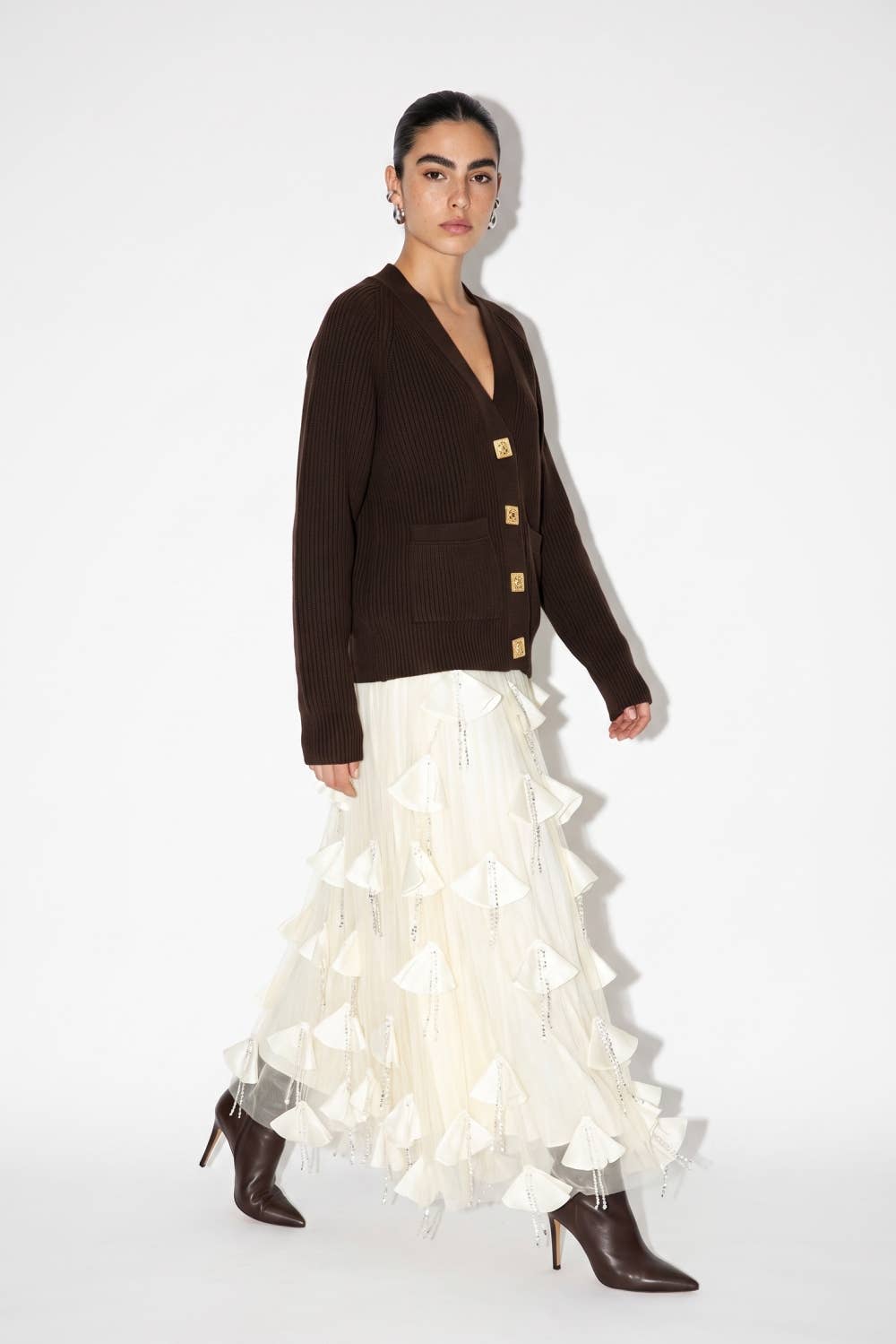 3D Applique Embellished Tulle Maxi Skirt