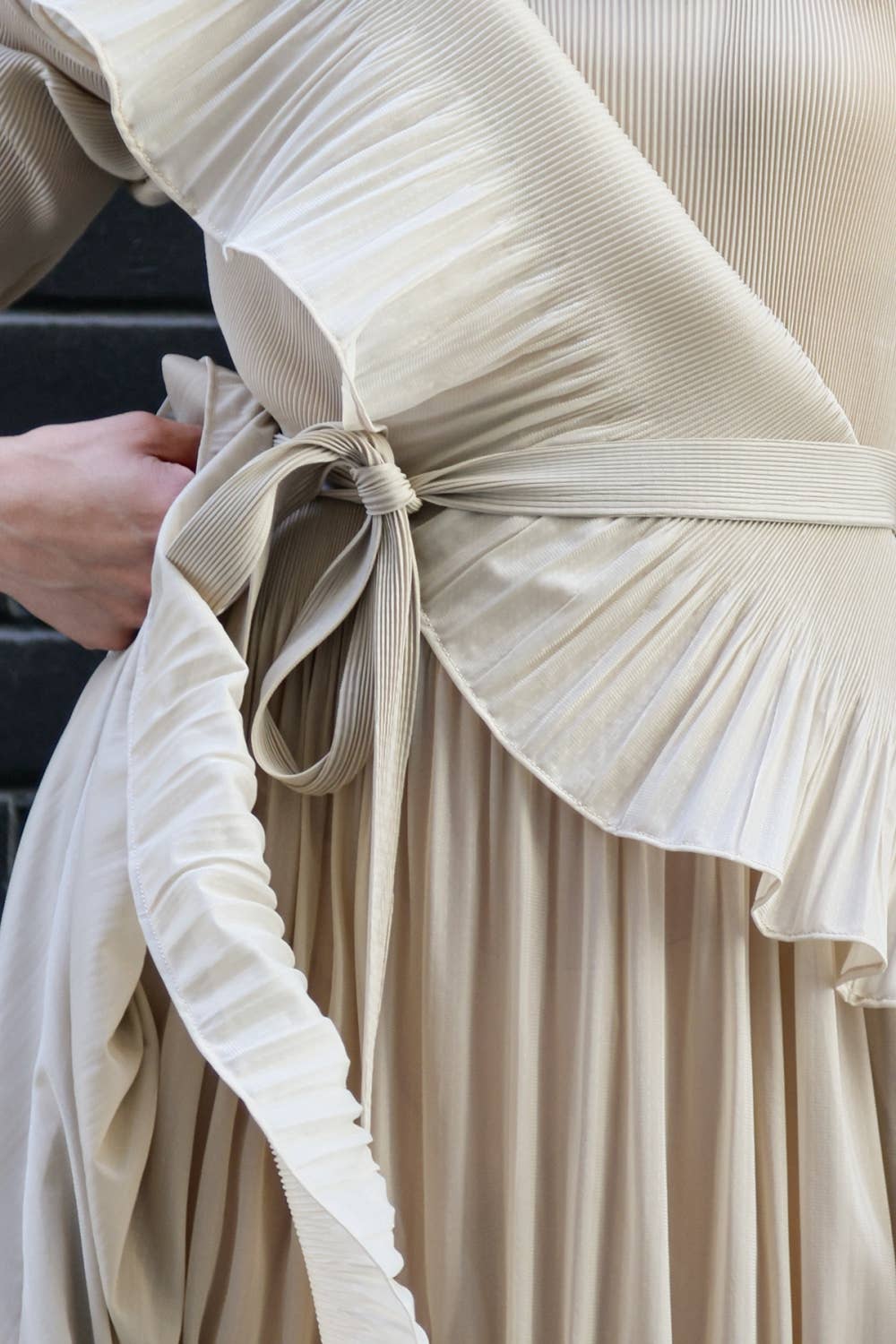 Asymmetric Micro-Pleated Ruffle Maxi Dress - image 9