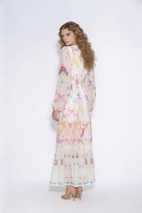 Floral Print Belted Tiered Maxi Dress