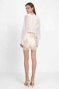 Lace Embroidered Organza Ruffle Blouse