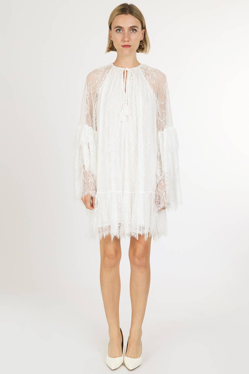 Floral Embroidered on Mesh Flounce Mini Dress