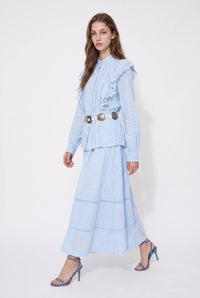 Eyelet Trim Pin-Tuck Blouse And Maxi Skirt Set