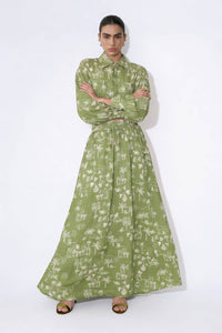 Coastal Illustrated Smocked Drawstring Maxi Skirt