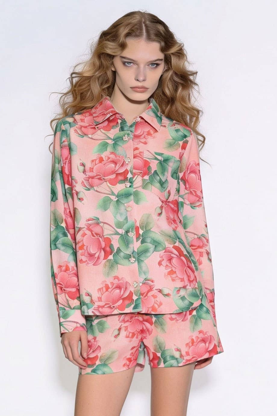 Floral Print Embellished Button-Down Shirt