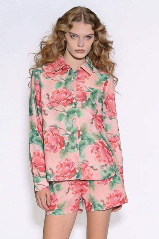 Floral Print Embellished Button-Down Shirt