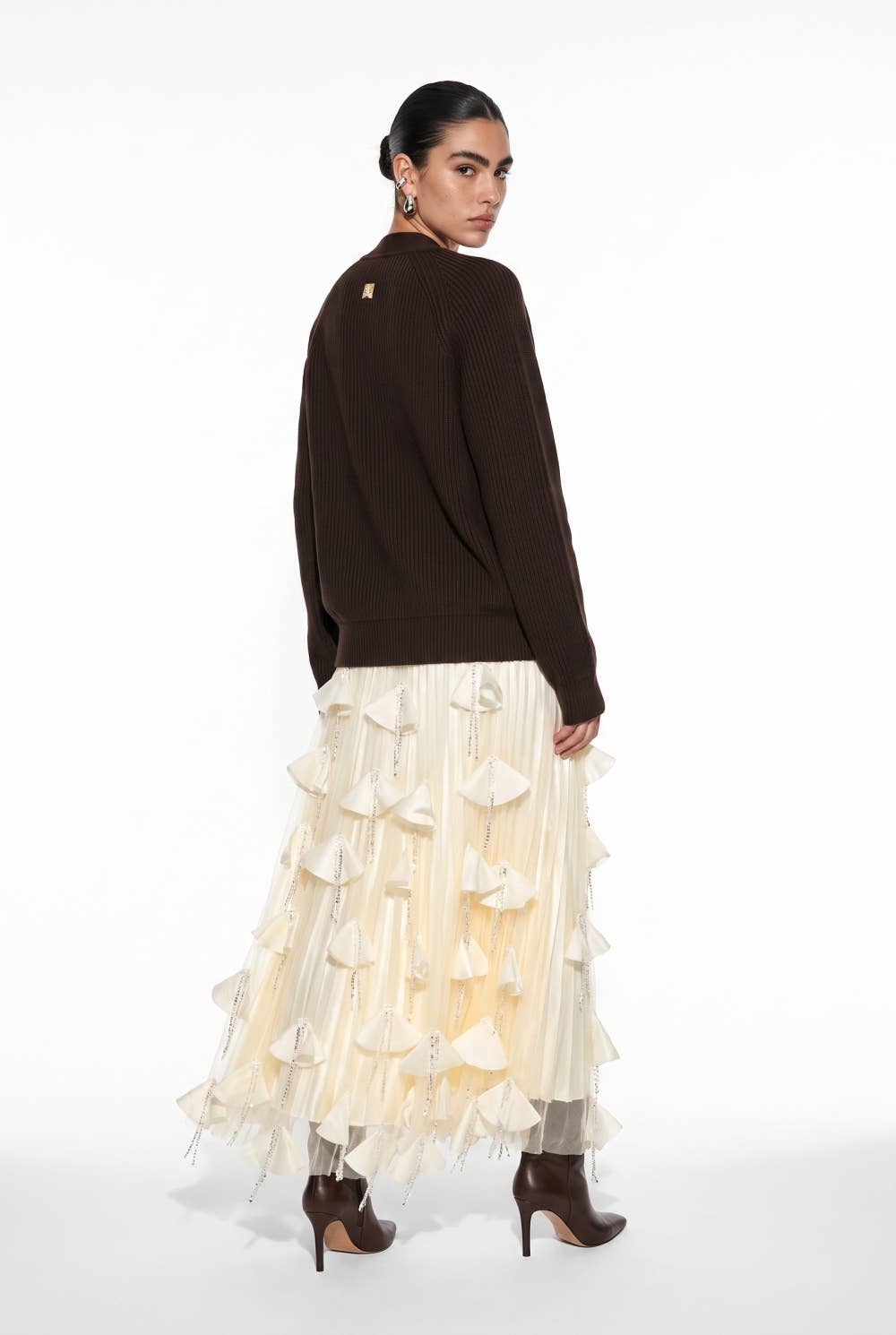 3D Applique Embellished Tulle Maxi Skirt