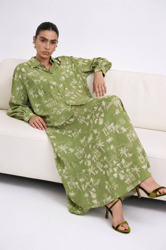 Coastal Illustrated Button Front Long Sleeve Blouse