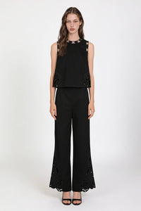 Cutout Eyelet Sleeveless Top And Wide Leg Pants Set