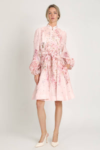 Crystal Embellished Floral Belted Shirt Dress