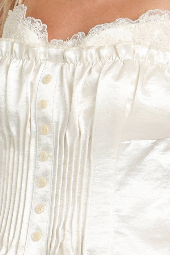 Glossy Embroidered Pleats Crop Camisole