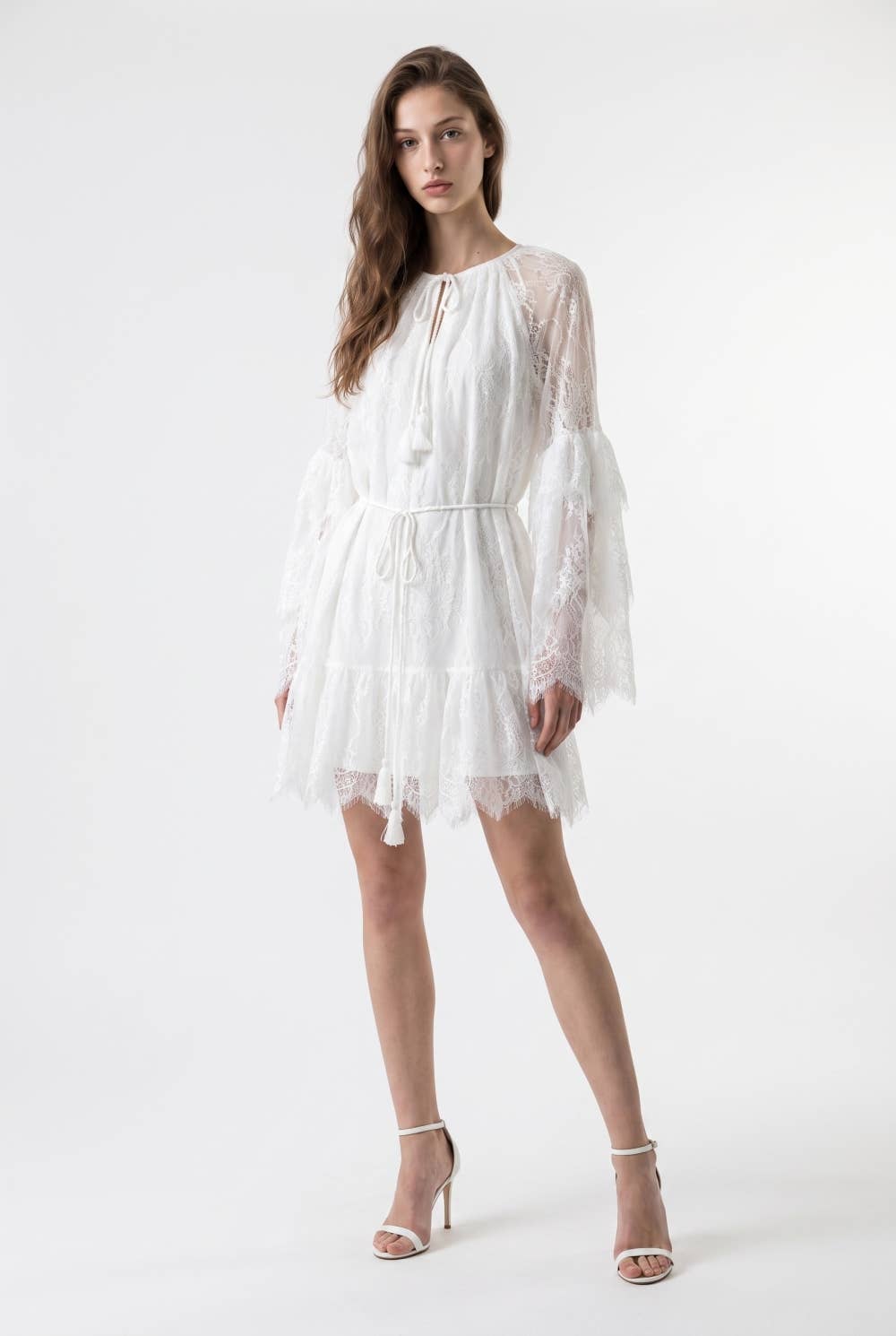 Eyelash Lace Tassel Tie Mini Dress
