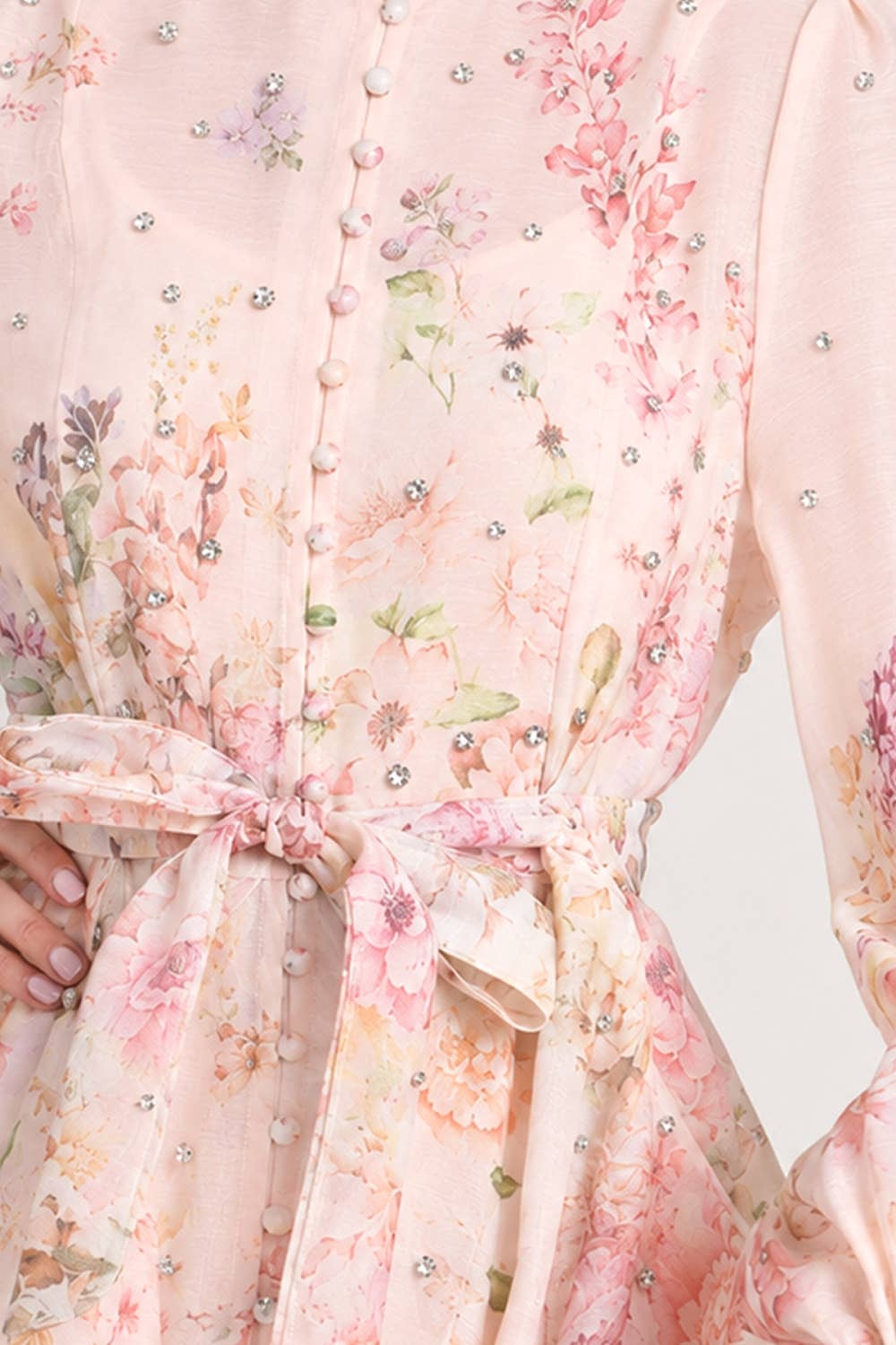 Floral Print Studded Mini Sheer Dress