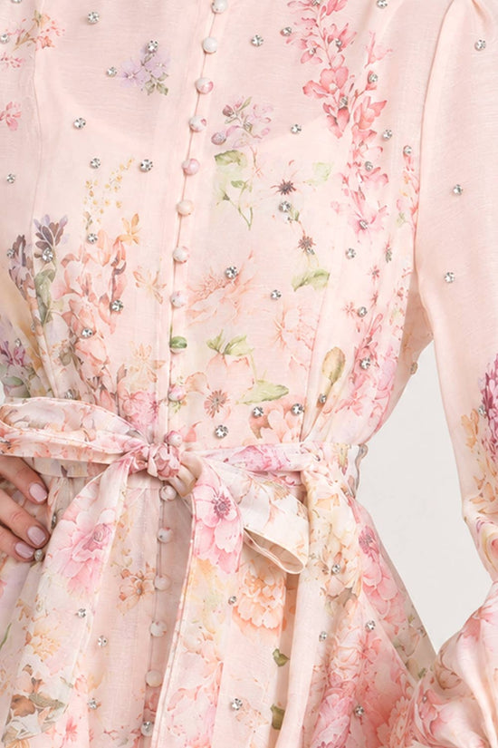 Floral Print Studded Mini Sheer Dress