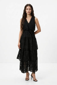 Geometric Guipure Lace Tiered Maxi Dress