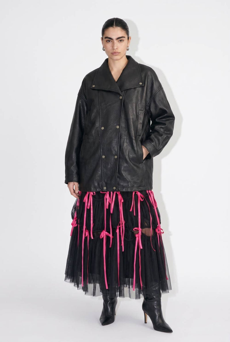 Longline Pebbled Vegan Leather Moto Jacket