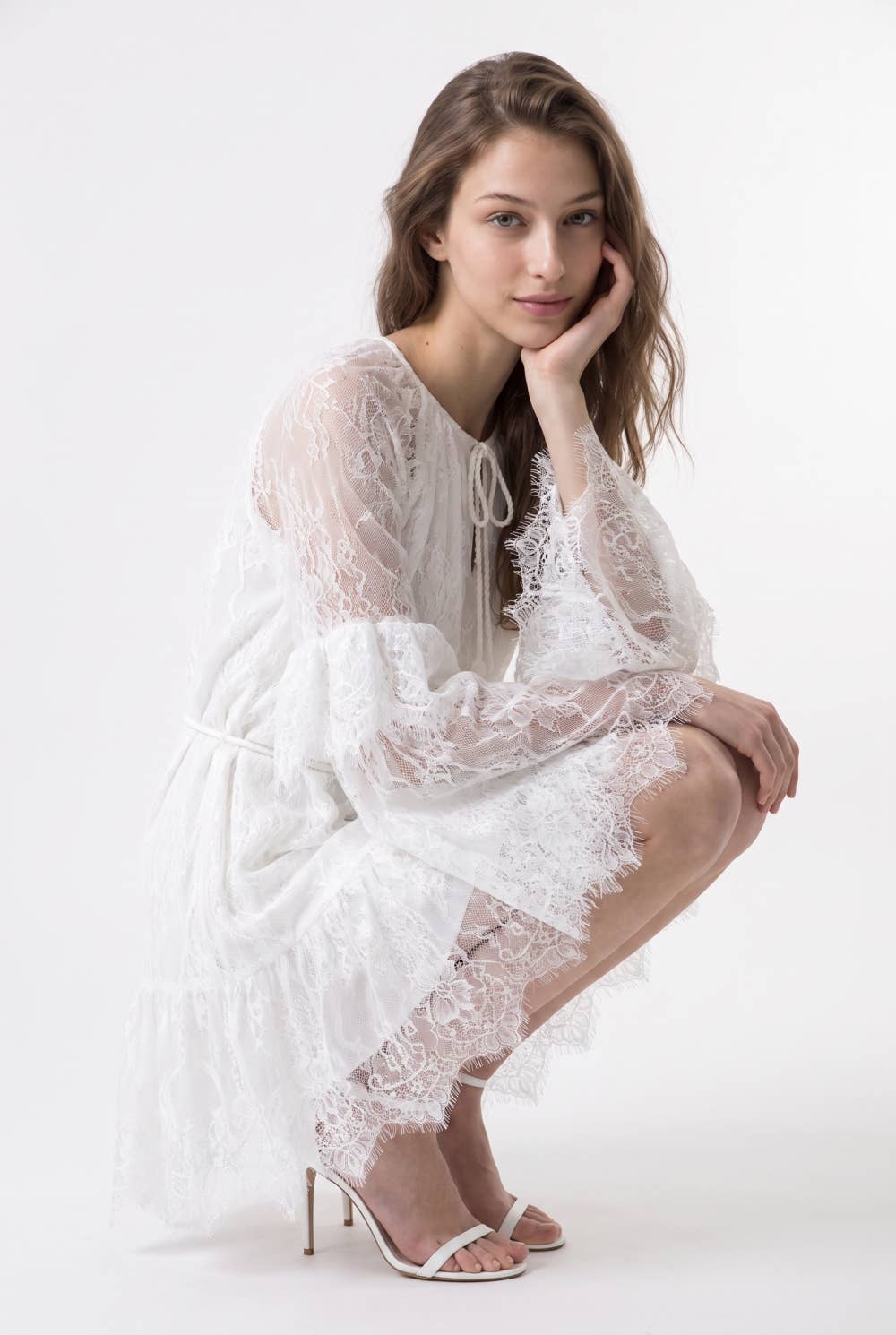 Eyelash Lace Tassel Tie Mini Dress