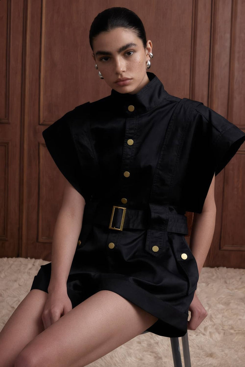 Structured Utilitarian Belted Romper