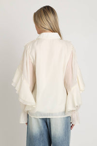Tiered Ruffles Detail Glossy Chiffon Blouse