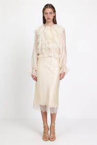 Lace Embroidered Organza Ruffle Blouse