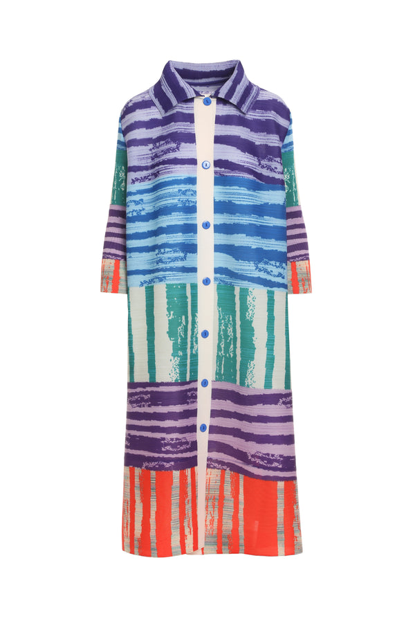 Dorian Multicolor Block Abstract Printed Pleat Maxi Dress - Shop Beulah Style
