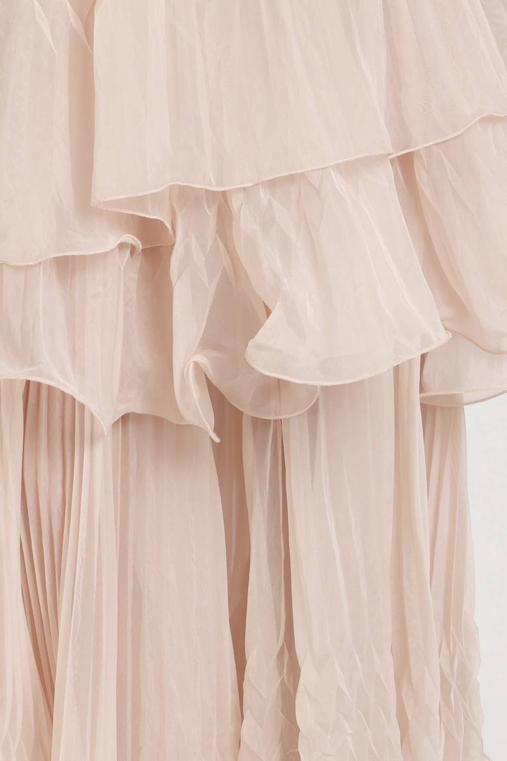 Pleated Sheer Tie Neck Top And Tiered Maxi Skirt Set