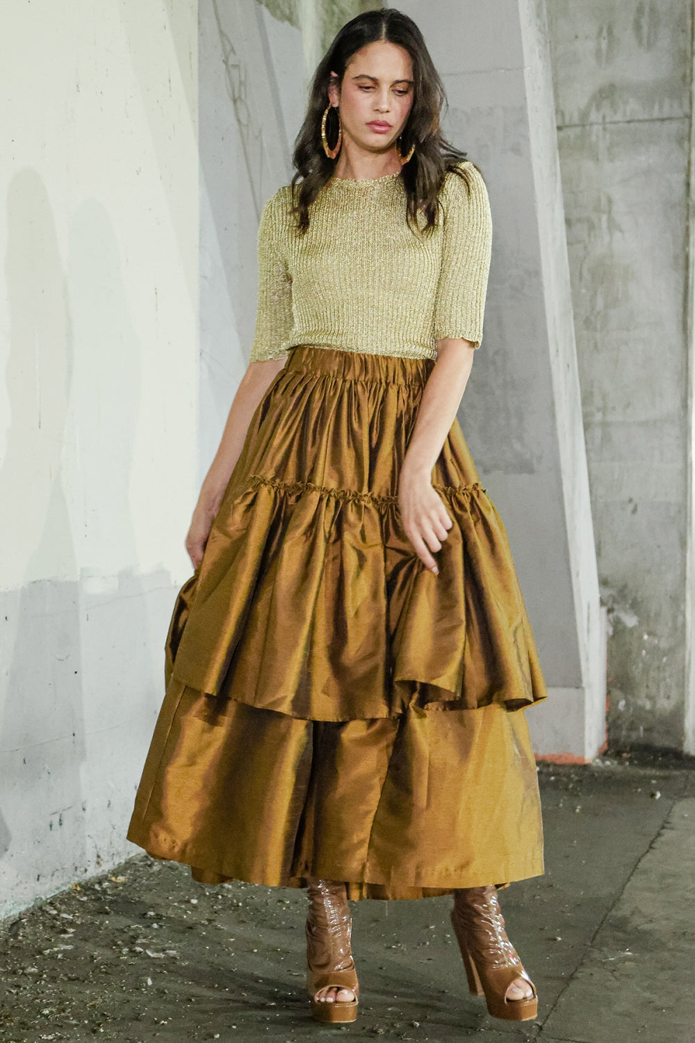Jordan Asymmetrical Tiered Ruffled High-Waisted Maxi Skirt