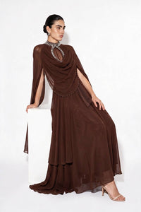 Crystal Embellished Draped Cape Gown