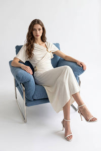 Asymmetric Ring Hardware Ruched Midi Dress