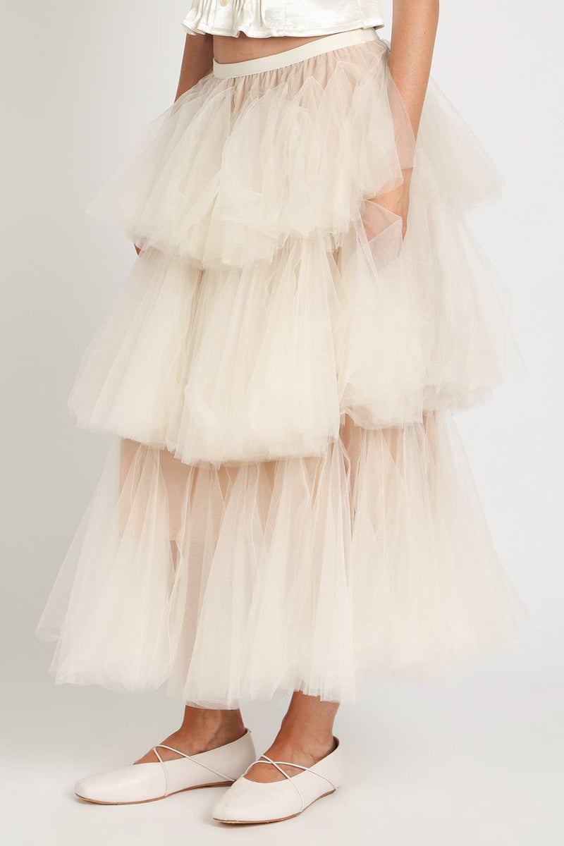 Multi Tiered Tulle Voluminous Maxi Skirt