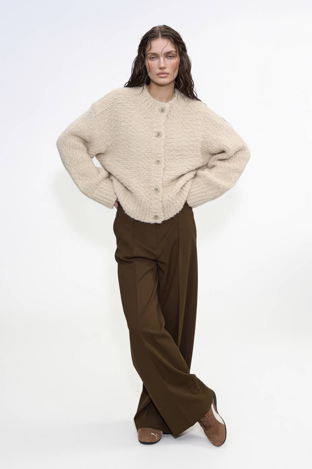 Textured Boucle Button Front Cardigan