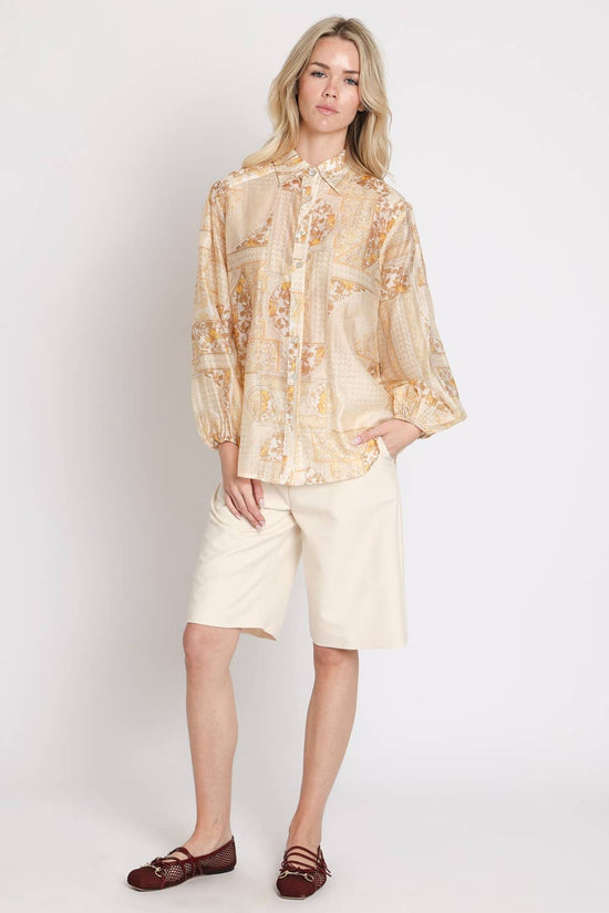 Multi-Print Sheer Button Up Shirt