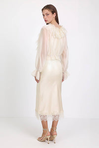 Lace Embroidered Organza Ruffle Blouse