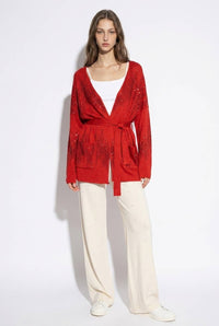Rhinestone Embellished Shimmer Belted Cardigan