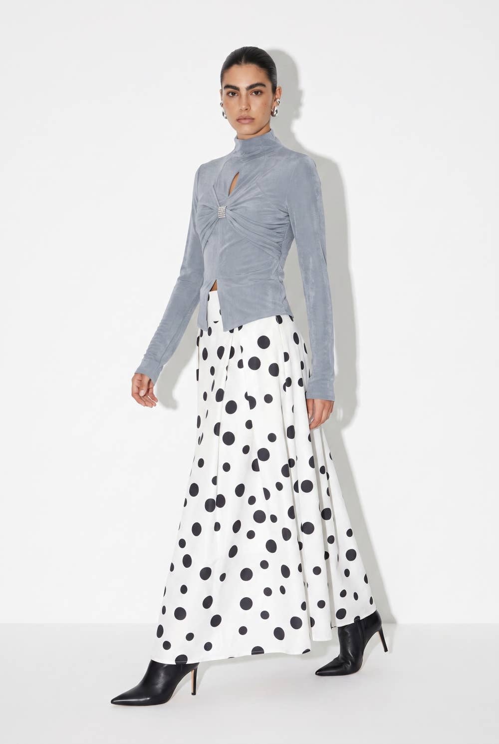 Crystal Buckle Ruched Keyhole Top