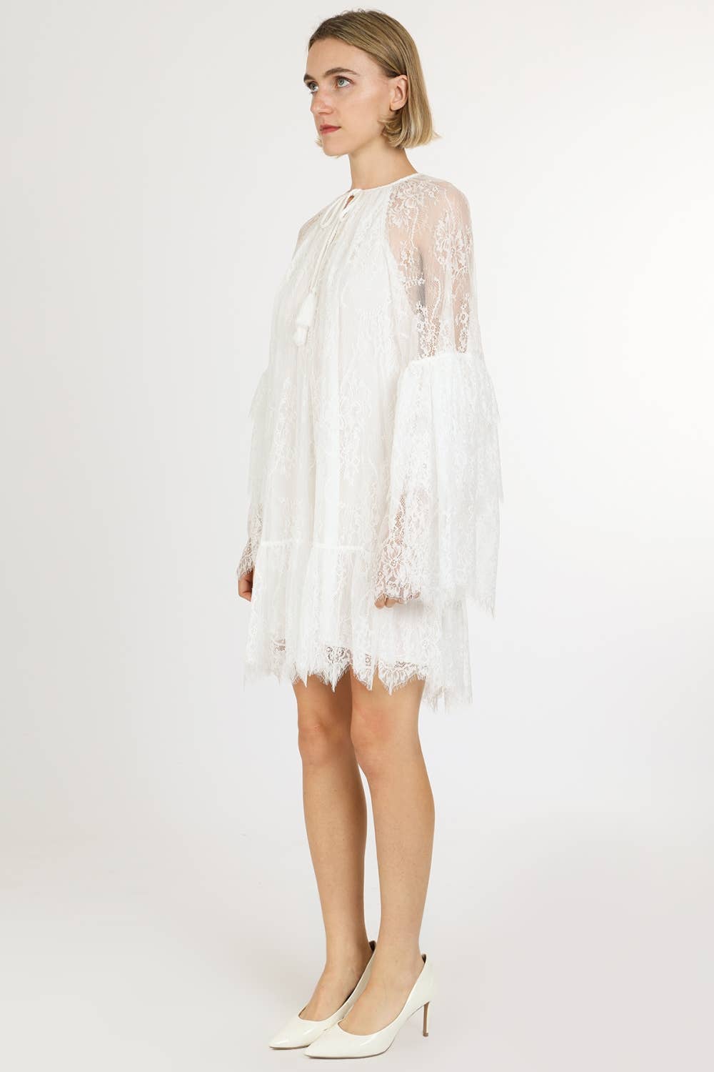 Floral Embroidered on Mesh Flounce Mini Dress